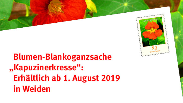 Neuheit am 1. August: Blankoganzsache mit Blumenbriefmarke